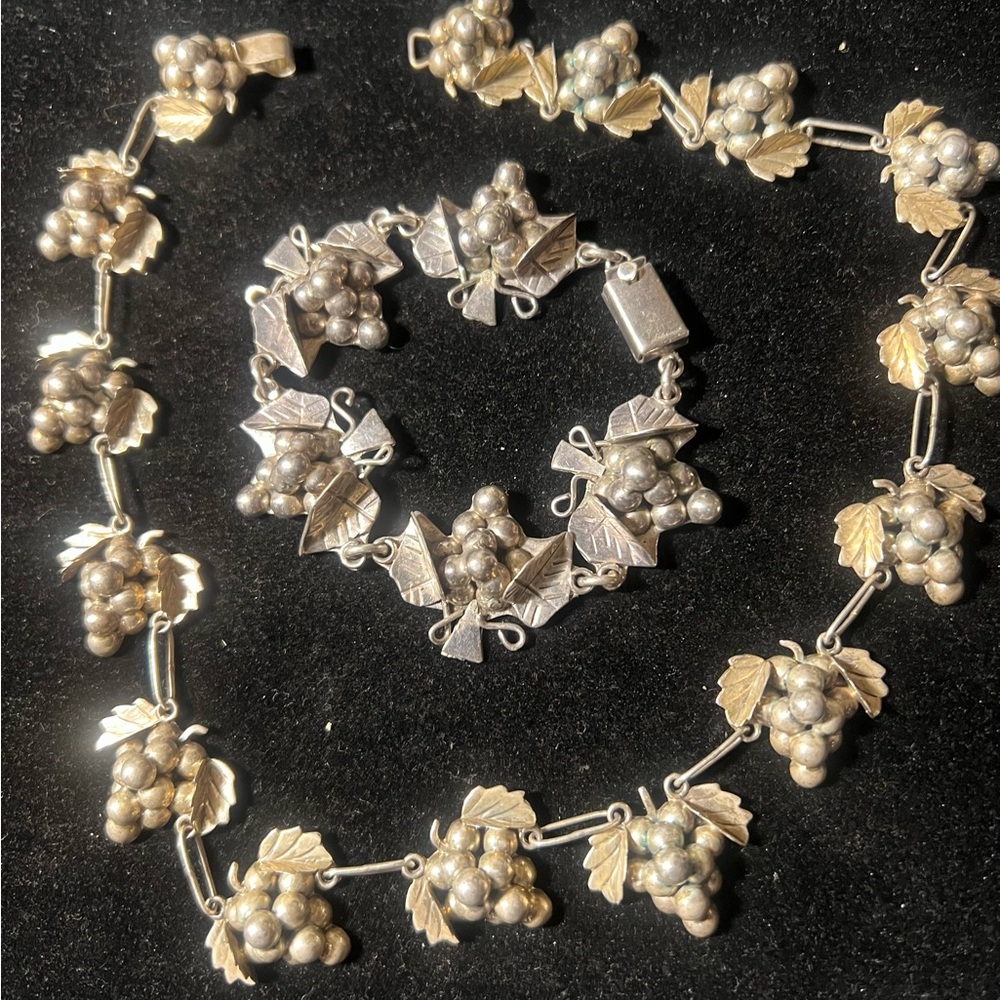 Vintage Sterling Silver Grape Necklace & Bracelet